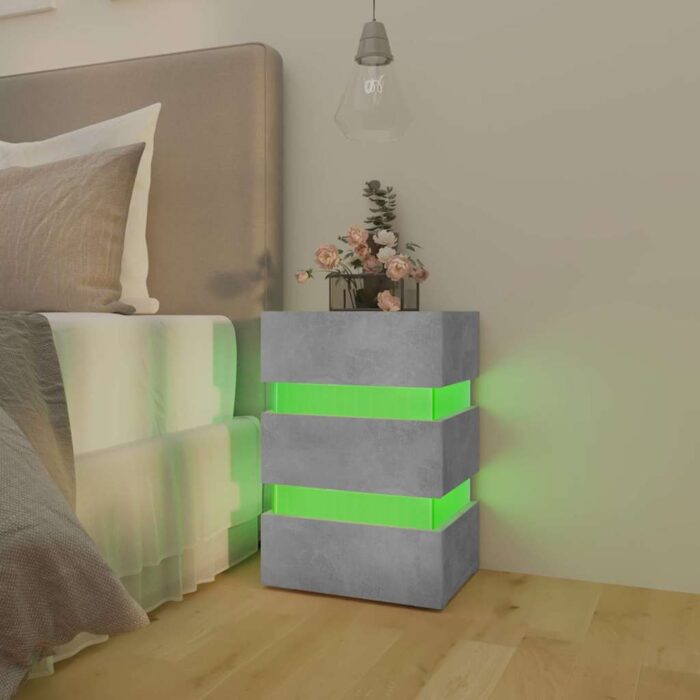 Table de chevet à LED gris béton 45x35x67 cm bois d'ingénierie – Image 11