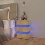 Table de chevet à LED Blanc et chêne sonoma 45x35x67 cm – Image 2