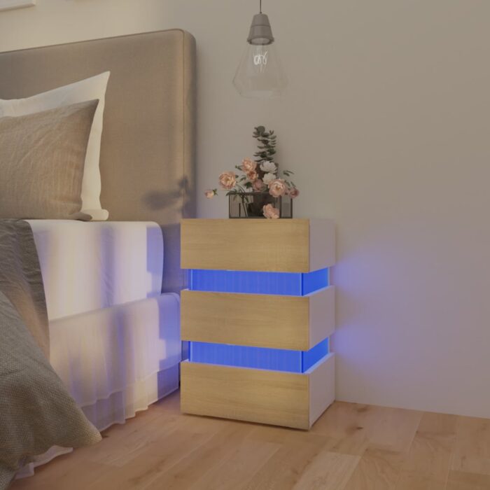 Table de chevet à LED Blanc et chêne sonoma 45x35x67 cm – Image 2