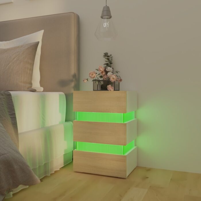 Table de chevet à LED Blanc et chêne sonoma 45x35x67 cm – Image 3