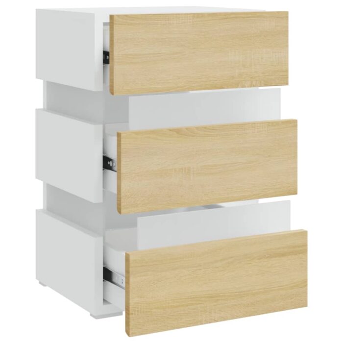 Table de chevet à LED Blanc et chêne sonoma 45x35x67 cm – Image 5