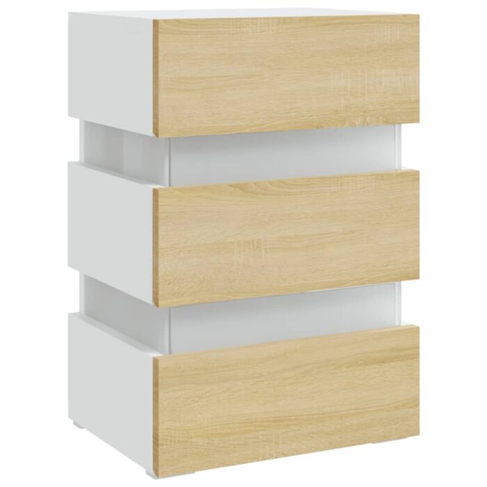 Table de chevet à LED Blanc et chêne sonoma 45x35x67 cm – Image 6