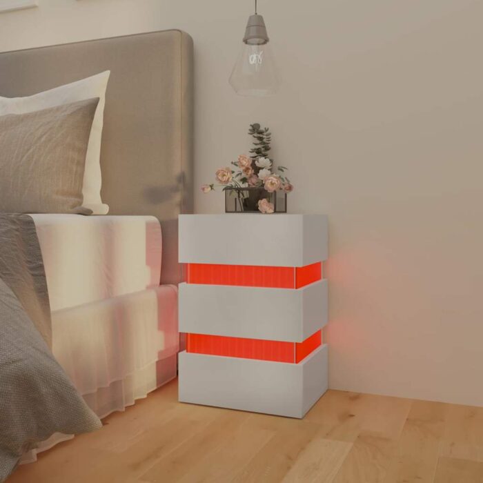 Table de chevet à LED blanc brillant 45x35x67 cm – Image 11