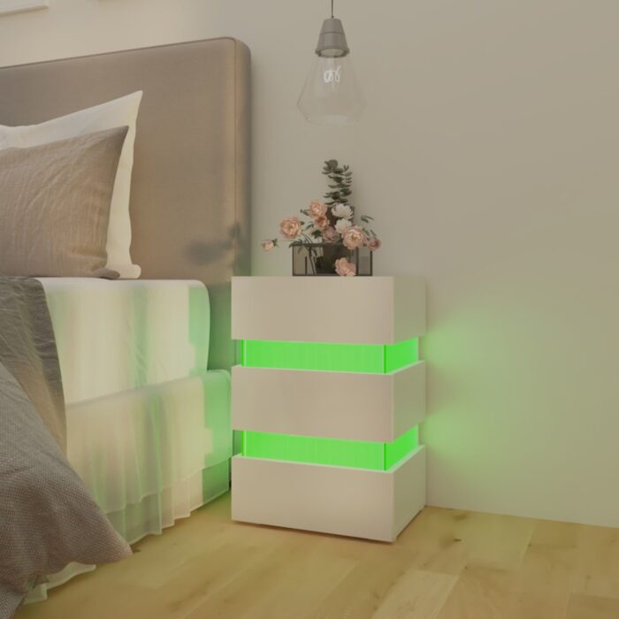 Table de chevet à LED blanc brillant 45x35x67 cm – Image 3