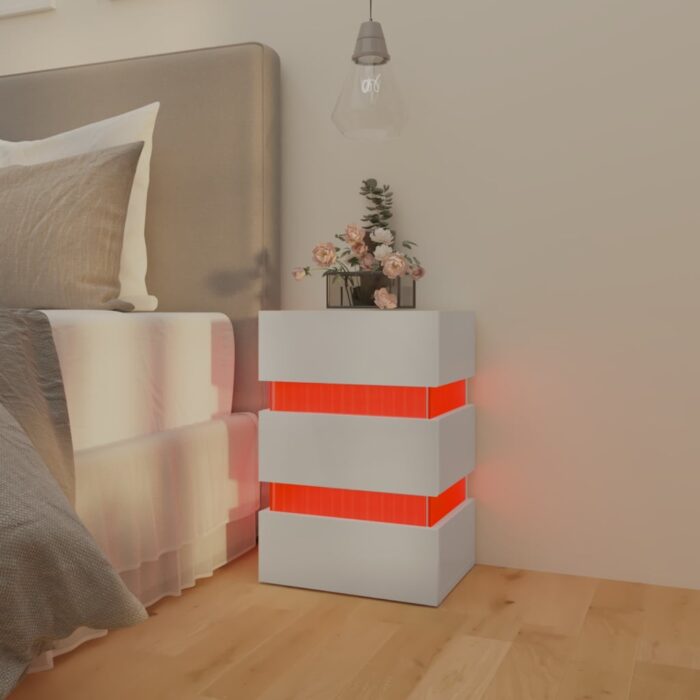 Table de chevet à LED blanc brillant 45x35x67 cm – Image 4