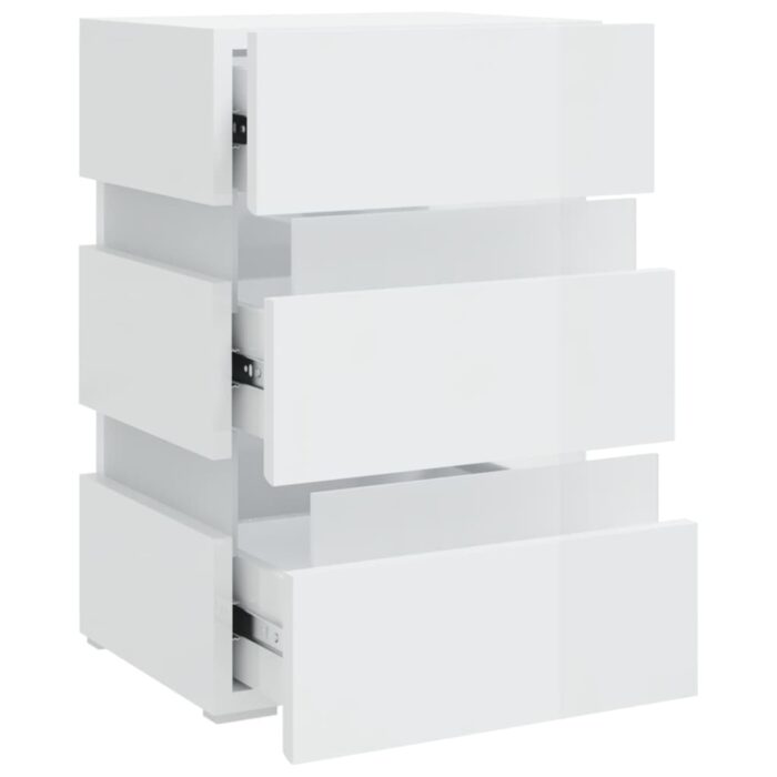 Table de chevet à LED blanc brillant 45x35x67 cm – Image 8