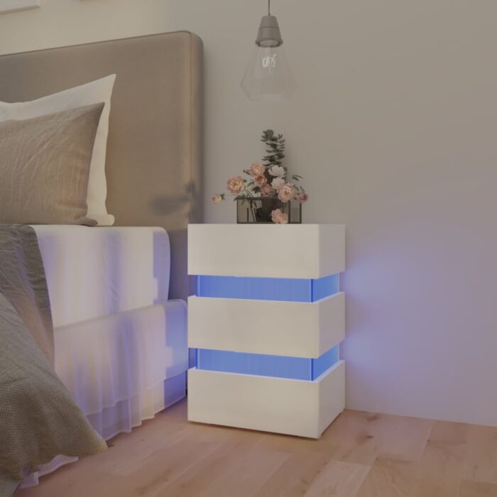 Table de chevet à LED blanc brillant 45x35x67 cm – Image 1