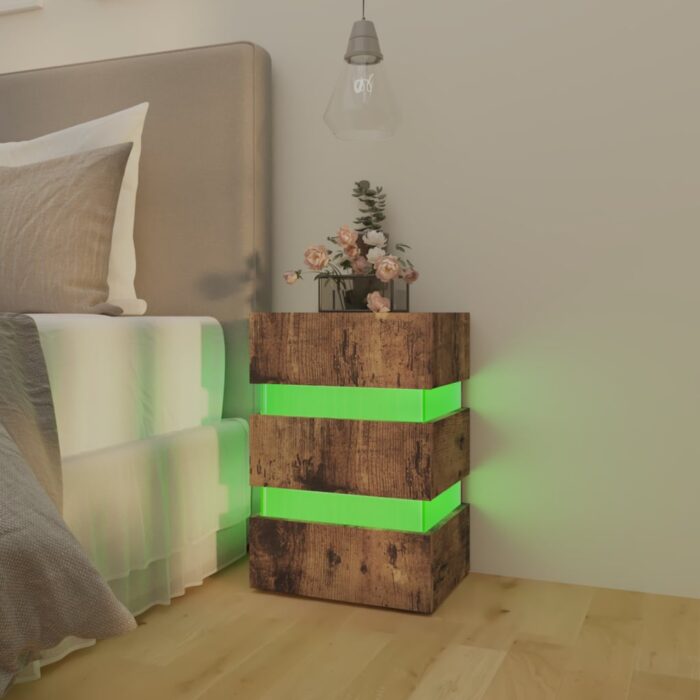 Table de chevet à LED chêne fumé 45x35x67 cm bois d'ingénierie – Image 4