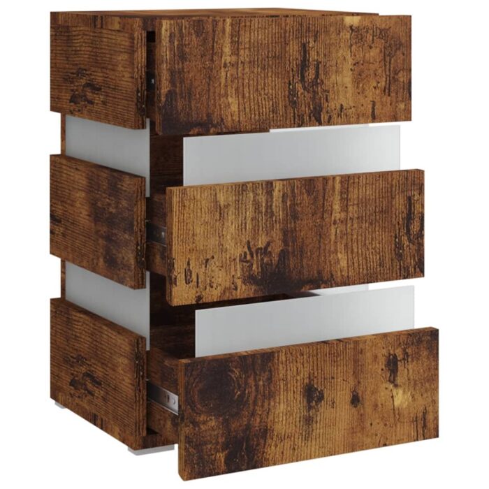 Table de chevet à LED chêne fumé 45x35x67 cm bois d'ingénierie – Image 5