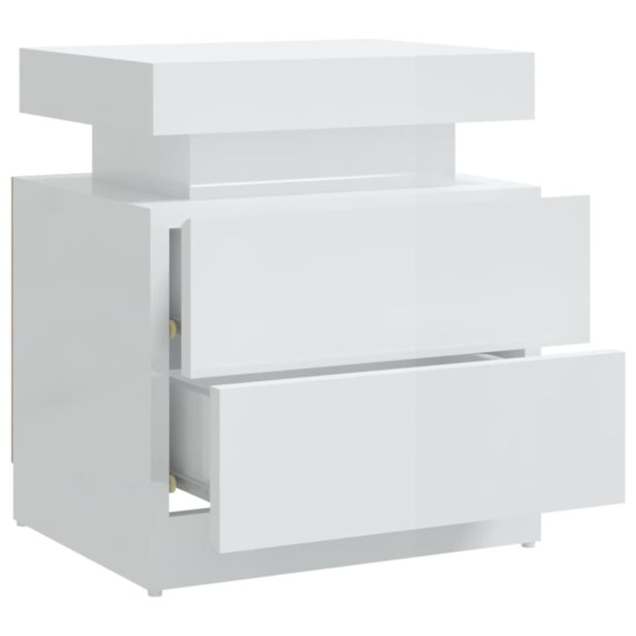 Table de chevet Blanc brillant 45x35x52 cm Bois d'ingénierie – Image 4