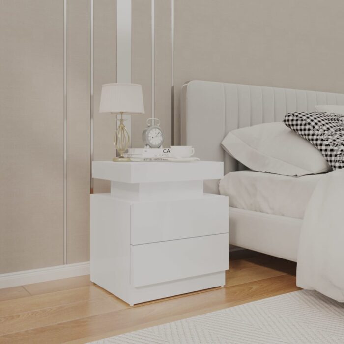 Table de chevet Blanc brillant 45x35x52 cm Bois d'ingénierie – Image 1