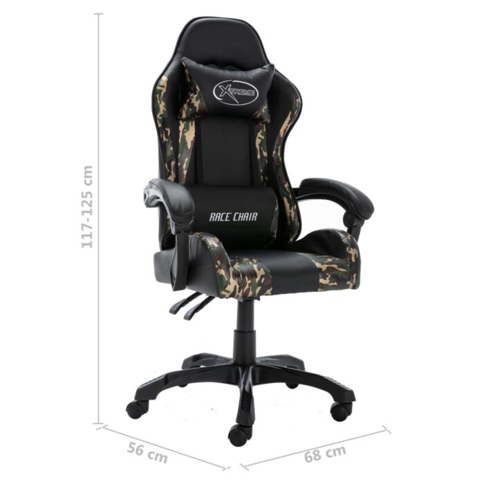 Fauteuil de jeux vidéo Noir et camouflage Similicuir – Image 9