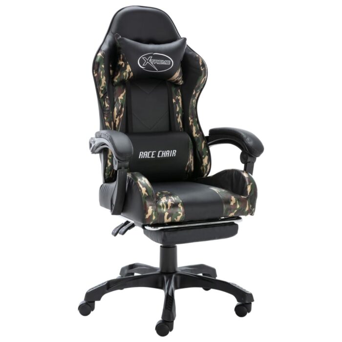 Fauteuil de jeux vidéo repose-pied Noir/camouflage Similicuir – Image 1