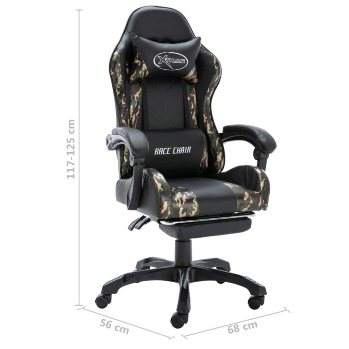 Fauteuil de jeux vidéo repose-pied Noir/camouflage Similicuir – Image 11