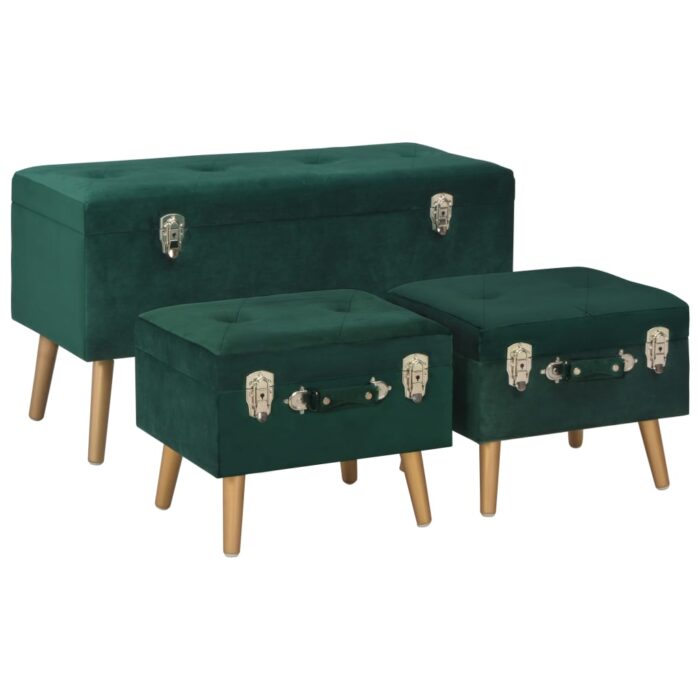VXL8720286350942_a_en_hd_1.jpg Tabourets de rangement lot de 3 Vert Velours – Image 1