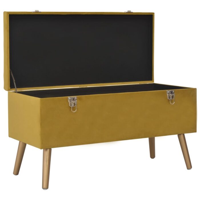 Tabourets de rangement lot de 3 Jaune moutarde Velours – Image 11