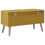 Tabourets de rangement lot de 3 Jaune moutarde Velours – Image 9