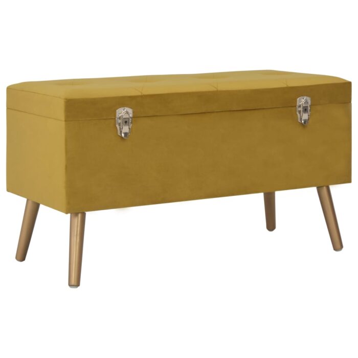 Tabourets de rangement lot de 3 Jaune moutarde Velours – Image 9