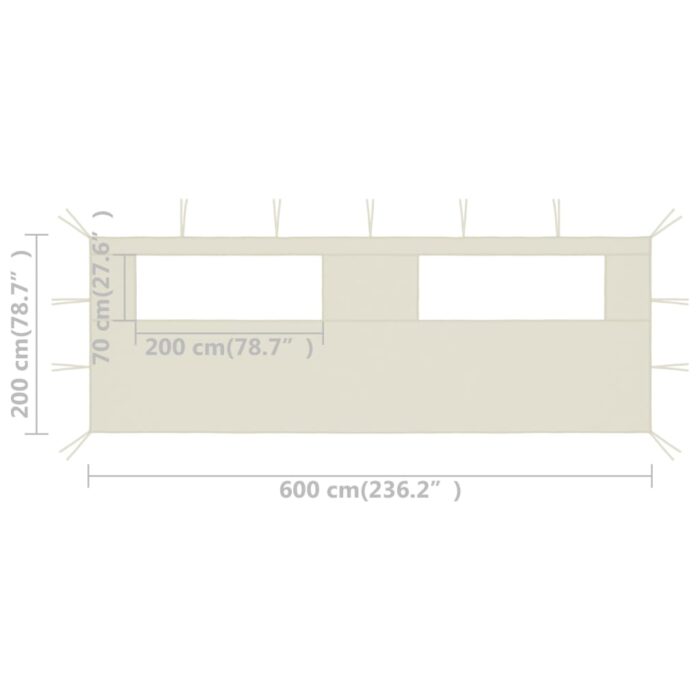 Paroi latérale de belvédère avec fenêtres 6x2 m Crème – Image 3