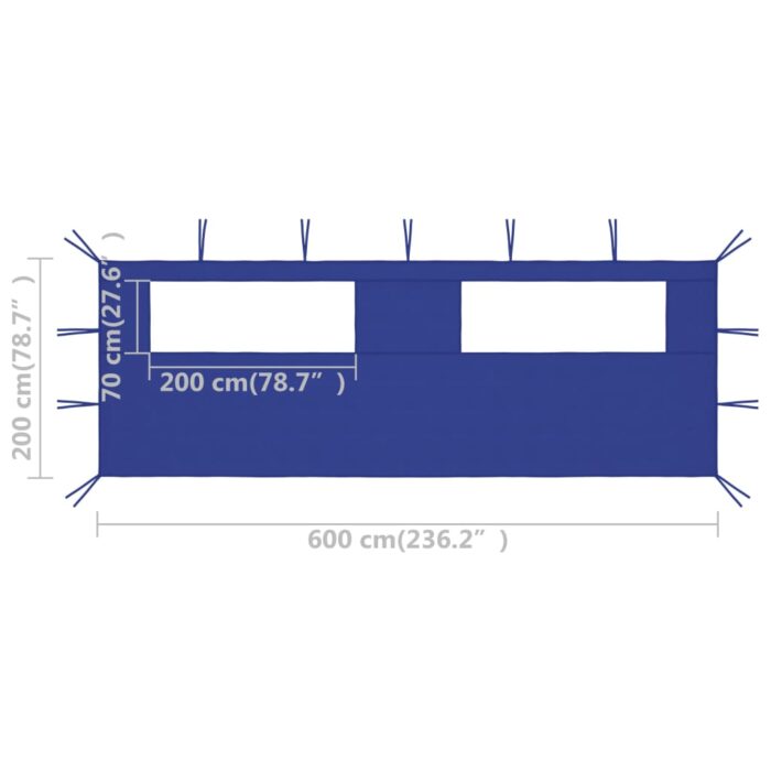 Paroi latérale de belvédère avec fenêtres 6x2 m Bleu – Image 3
