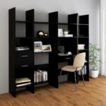 Bibliothèque Noir 60x35x180 cm Bois d’ingénierie – Image 2