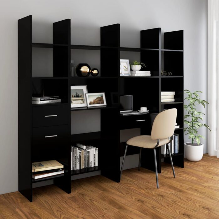 Bibliothèque Noir 60x35x180 cm Bois d’ingénierie – Image 2