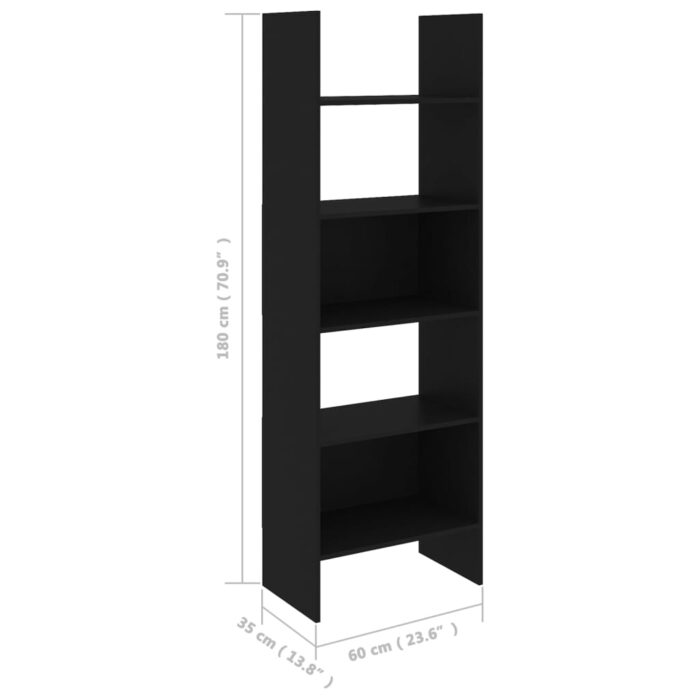 Bibliothèque Noir 60x35x180 cm Bois d’ingénierie – Image 5