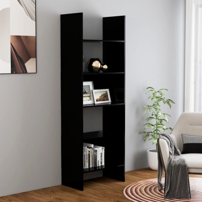 Bibliothèque Noir 60x35x180 cm Bois d’ingénierie – Image 1