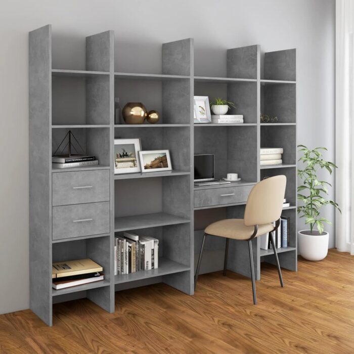 Bibliothèque Gris béton 60x35x180 cm Bois d’ingénierie – Image 2