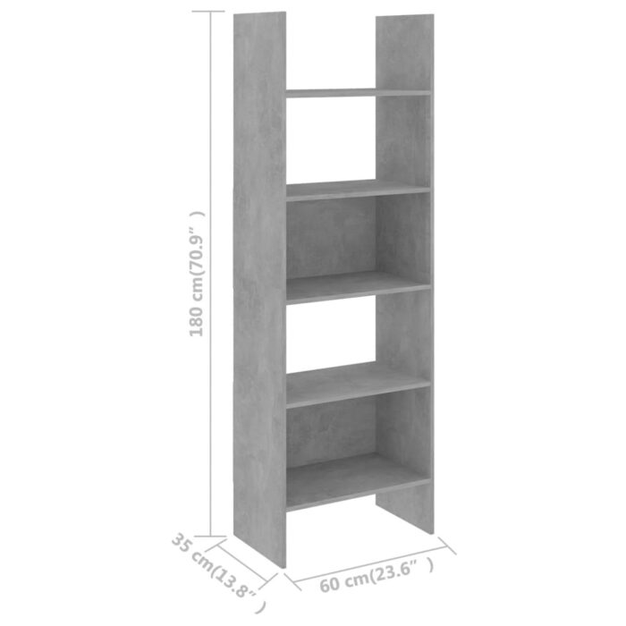 Bibliothèque Gris béton 60x35x180 cm Bois d’ingénierie – Image 5