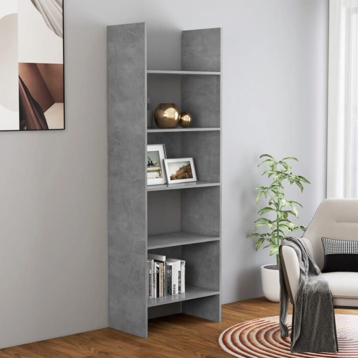 Bibliothèque Gris béton 60x35x180 cm Bois d’ingénierie – Image 1