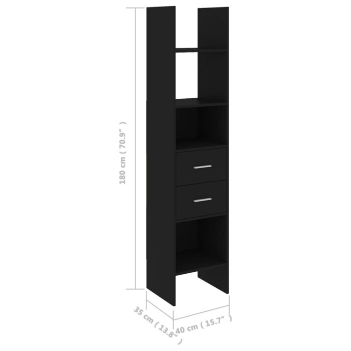 Bibliothèque Noir 40x35x180 cm Bois d’ingénierie – Image 6