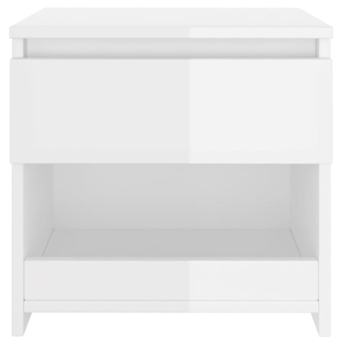 Table de chevet blanc brillant 40x30x39 cm bois d’ingénierie – Image 2