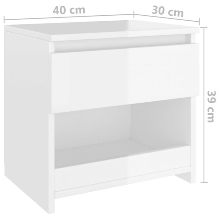 Table de chevet blanc brillant 40x30x39 cm bois d’ingénierie – Image 5