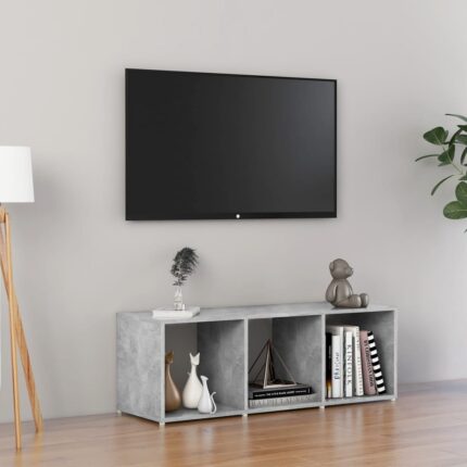 Meuble TV gris béton 107x35x37 cm bois d’ingénierie