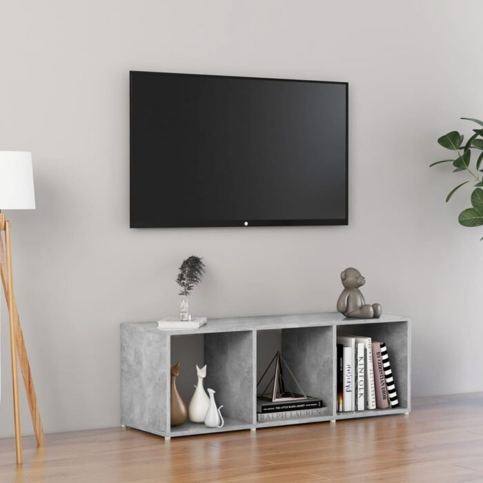 Meuble TV gris béton 107x35x37 cm bois d’ingénierie – Image 1