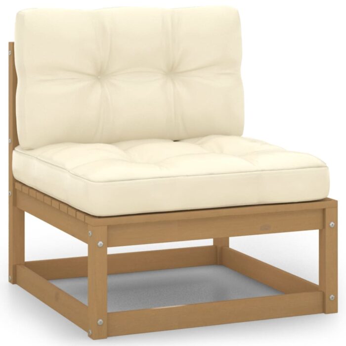 VXL8720286355411_a_en_hd_1.jpg Canapé central de jardin avec coussins crème Bois de pin massif – Image 1