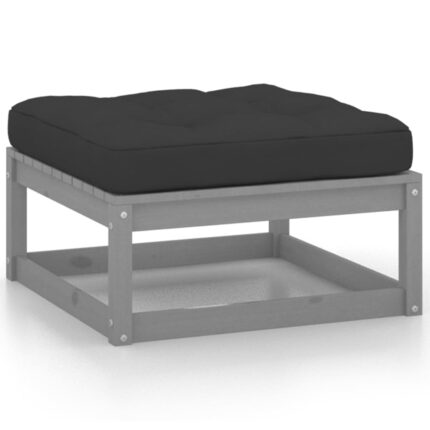 Repose-pied de jardin avec coussin Gris Bois de pin massif