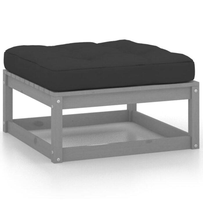 VXL8720286355459_a_en_hd_1.jpg Repose-pied de jardin avec coussin Gris Bois de pin massif – Image 1