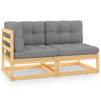 Salon de jardin 2 pcs avec coussins Bois de pin massif