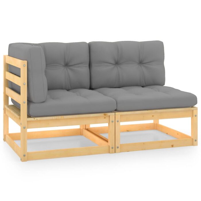 Salon de jardin 2 pcs avec coussins Bois de pin massif – Image 1