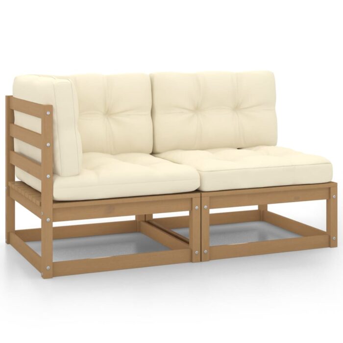 Salon de jardin 2 pcs avec coussins Marron miel Bois de pin – Image 1