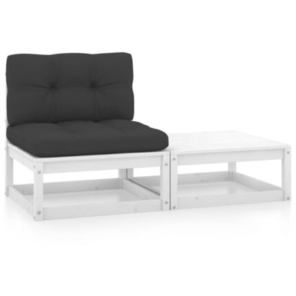 Salon de jardin 2 pcs avec coussins Blanc Bois de pin massif