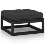 Salon de jardin 3 pcs avec coussins Noir Bois de pin massif – Image 2