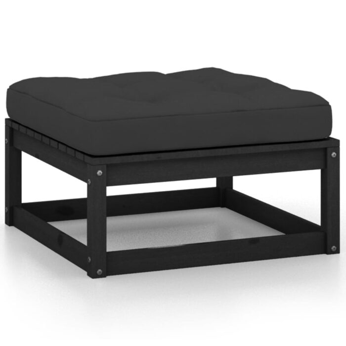 Salon de jardin 3 pcs avec coussins Noir Bois de pin massif – Image 2