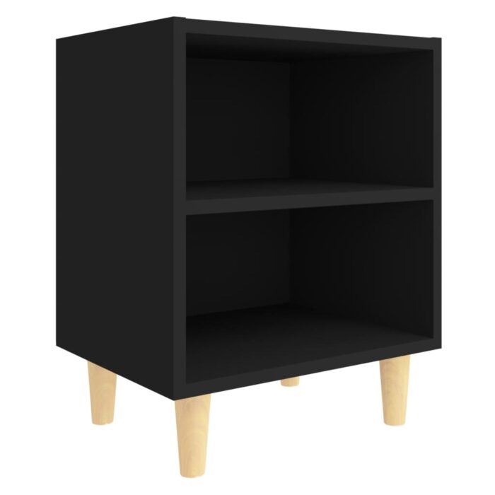 Tables de chevet avec pieds en bois 2 pcs Noir 40x30x50 cm – Image 2