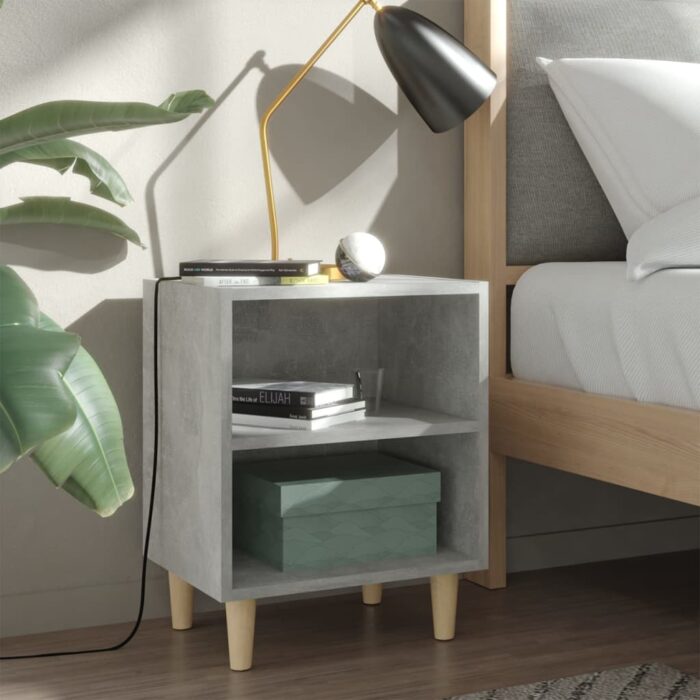 Table de chevet avec pieds en bois Gris béton 40x30x50 cm – Image 1