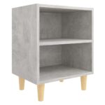 Tables de chevet avec pieds en bois 2 pcs Gris béton 40x30x50cm – Image 2