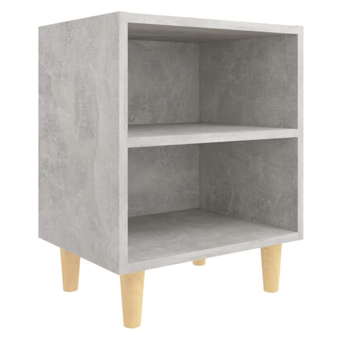 Tables de chevet avec pieds en bois 2 pcs Gris béton 40x30x50cm – Image 2