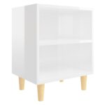 Tables de chevet pieds en bois 2 pcs Blanc brillant 40x30x50 cm – Image 2